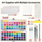 Watercolor Paint Set 100 Colors botkc Travel Water Colors kit with 7 Brushes 8 Watercolor papers Palette set Including Metallic and Accessories Art Supplies Gifts for Kids Artists Teens Adults and Hobbyists