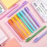 AOROKI 12 Pastel Colored Curve Highlighter Pen Set, 10 Different Shapes Dual Tip Aesthetic and Cute Markers for Kids Adults Journaling Drawing Note Taking Planner Scrapbook Art School Supplies