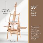 Somime Large Horizontal Wooden H-Frame Studio Easel with Storage Drawer and Palettes, Solid Beechwood Painting Easel for Students, Beginners, and Artists, Hold Canvas to 50Inches High