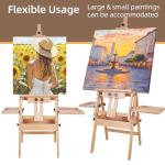 Somime Large Horizontal Wooden H-Frame Studio Easel with Storage Drawer and Palettes, Solid Beechwood Painting Easel for Students, Beginners, and Artists, Hold Canvas to 50Inches High
