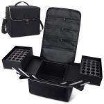 Deciniee Large Makeup Travel Train Case, Upgraded Plus Size Nail Supply Organizers and Storage for Nail Tech, Black 4 Tier Cosmetic Train Case Makeup Box, Nail Polish Makeup Organizer and Storage Bag