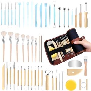52 Clay Pottery Tool, Ceramic Sculpting Tools with Brushes, DIY Clay Tools Set for Carving, Craft, Dotting, Drawing, Shaping, Molding