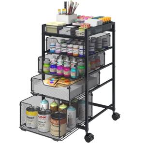 Rolling Utility Cart with 4 Drawers, Craft Organizer and Storage Carts with DIY Divider, Lockable Wheels Storage Organizer for Art Supplies, Store for Brushes & Paints & Small Parts(Patent Pending)