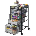 Rolling Utility Cart with 4 Drawers, Craft Organizer and Storage Carts with DIY Divider, Lockable Wheels Storage Organizer for Art Supplies, Store for Brushes & Paints & Small Parts(Patent Pending)