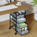 Rolling Utility Cart with 4 Drawers, Craft Organizer and Storage Carts with DIY Divider, Lockable Wheels Storage Organizer for Art Supplies, Store for Brushes & Paints & Small Parts(Patent Pending)