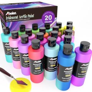 ABEIER Iridescent Acrylic Paint, Set of 20 Chameleon Colors, 8.45 oz/250ml Bottles, Color-shifting, Non-Toxic, High Viscosity, Blendable, Paints on Rocks Crafts Canvas Wood, Fabric, Ceramic & Stone