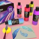 ABEIER Iridescent Acrylic Paint, Set of 20 Chameleon Colors, 8.45 oz/250ml Bottles, Color-shifting, Non-Toxic, High Viscosity, Blendable, Paints on Rocks Crafts Canvas Wood, Fabric, Ceramic & Stone