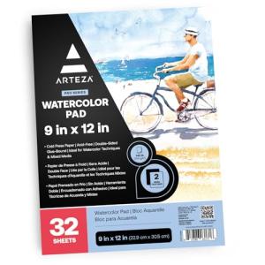 ARTEZA Watercolor Paper, 32 Sheets, 9x12 Inches Water Color Paper, 140lb/300gsm, Cold Press, Acid Free Art Paper