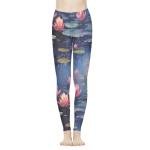 Irisjudy Painting Waterlilies Print Yoga Pants Oil Paint Art Flowers High Waisted Leggings for Women Workout Gym Sweatpants