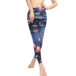 Irisjudy Painting Waterlilies Print Yoga Pants Oil Paint Art Flowers High Waisted Leggings for Women Workout Gym Sweatpants