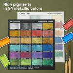 ARTISTRO Professional Metallic Watercolor Paint Set for Adults - 24 Pigment-Rich Colors, XL Pans, ASTM-I Lightfastness, High Tinting Strength Watercolor Set for Professionals made by professionals