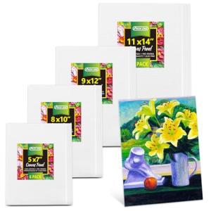 24PK Canvas Boards for Painting –4 Sizes (5x7'' 8x10'' 9x12'' 11x14'') –100% Cotton Gesso Pre-Primed Canvas for Acrylic, Oil, Watercolor, Gouache | Art Supplies for Beginner & Artists & Student