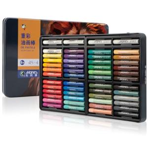 Marie's 48 Colors Oil Pastels with 4 Bonus White Pencils in Tin Box,Vibrant Colors for Smooth Blending & Layering, Oil Pastels for Artists, Students, Teachers & Beginners (10x70mm)