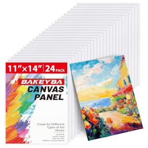 BAKEYBA Canvas Boards for Painting 24 Pack, 11x14 Inch Canvas Panels, 100% Cotton White Blank Art Supplies for Acrylics Oil Watercolor Tempera Paints