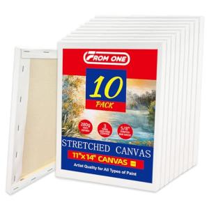 10-Pack 11x14” Stretched Canvas for Painting – 100% Cotton, 5/8” Deep Profile, Triple Primed Acid-Free White Canvas – Perfect for Acrylics, Oils, Gouache & Tempera (Beginners, Art Class, Students)