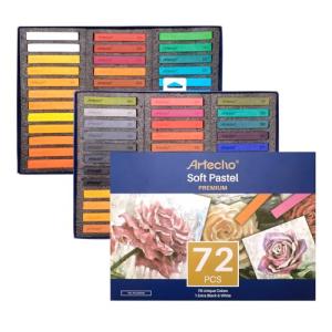 Artecho 72pcs Soft Pastels, 70 Colors Including 4 Fluorescent Colors, Extra Free Black & White, Square Chalk for Drawing, Blending, Layering, Shading, Pastels Art Supplies