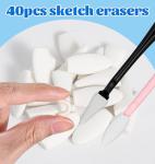 4Pcs Blending Sticks for Drawing, Paper Blending Stumps for Drawing with 40 Replacement Sponge Heads, Sketch Tools for Highlighting Shadowing Correcting