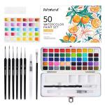 POTTREATIVE 50 Colors Watercolor Paint Set - Vibrant Pigments in Portable Metal Case with 6 Brushes, Non-Toxic Travel-Friendly Painting Kit for Professional Artists/Students/Beginners