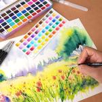 POTTREATIVE 50 Colors Watercolor Paint Set - Vibrant Pigments in Portable Metal Case with 6 Brushes, Non-Toxic Travel-Friendly Painting Kit for Professional Artists/Students/Beginners