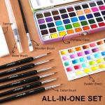 POTTREATIVE 50 Colors Watercolor Paint Set - Vibrant Pigments in Portable Metal Case with 6 Brushes, Non-Toxic Travel-Friendly Painting Kit for Professional Artists/Students/Beginners