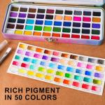 POTTREATIVE 50 Colors Watercolor Paint Set - Vibrant Pigments in Portable Metal Case with 6 Brushes, Non-Toxic Travel-Friendly Painting Kit for Professional Artists/Students/Beginners
