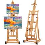 VISWIN Collapsible H-Frame Easel, Hold 1 or 2 Canvas up to 78", Tilting Flat & Adjustable Beech Wood Art Easel for Adults with Wheels, Large Artist Easel Stand for Painting - Natural