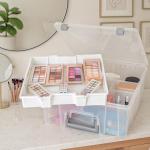 AB Designs 6899ABD Super Satchel Double Deep with Lift-Out Tray and Removable Dividers, Stackable Home Storage Organization Container, Clear with Sliver Latches and Handle