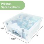 AB Designs 6899ABD Super Satchel Double Deep with Lift-Out Tray and Removable Dividers, Stackable Home Storage Organization Container, Clear with Sliver Latches and Handle