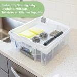 AB Designs 6899ABD Super Satchel Double Deep with Lift-Out Tray and Removable Dividers, Stackable Home Storage Organization Container, Clear with Sliver Latches and Handle