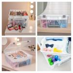 AB Designs 6899ABD Super Satchel Double Deep with Lift-Out Tray and Removable Dividers, Stackable Home Storage Organization Container, Clear with Sliver Latches and Handle