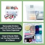 AB Designs 6899ABD Super Satchel Double Deep with Lift-Out Tray and Removable Dividers, Stackable Home Storage Organization Container, Clear with Sliver Latches and Handle