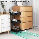 3-Tier Utility Rolling Cart,Mobile Utility Cart with Lockable Caster Wheels,Storage Shelves Organizer Cart, 3 Hanging Baskets, Easy Assembly,for Bathroom, Kitchen, Office, Workshop