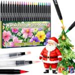 ThEast 24 Watercolor Brush Pens with 2 Refillable Blending Brushes - Flexible Real Nylon Brush Tip Watercolor Markers for Coloring & Journaling & Calligraphy, Art Supplies