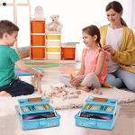 TERGOO 12in 3-Layer Plastic Craft Organizers and Storage, Portable Folding Tackle Box with Handle & Adjustable Dividers, Multipurpose Case for Sewing, Art Supplies, Medicine, Tools (Blue)