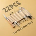 22PCS Wooden Pottery Sculpting Tools, Wood Clay Cleaning Tool Set, Ceramic Modeling Tool for Carving, Molding, Cutting, Trimming, Pottery Wheel, Crafting Supplies, Beginners, Adults, Students