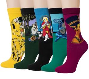 Chalier 5 Pairs Womens Fun Famous Painting Patterned Art Socks Cotton, Printed Cool Novelty Funny Socks for Women, I-oil Painting Multicolor 9 (5 Pairs)