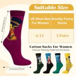Chalier 5 Pairs Womens Fun Famous Painting Patterned Art Socks Cotton, Printed Cool Novelty Funny Socks for Women, I-oil Painting Multicolor 9 (5 Pairs)