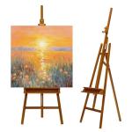 ATWORTH Studio Art Easel, Solid Beech Wood Artist Easel,Hold Canvas up to 48”, Adjustable A-Frame Lyre Style Painting Easel Stand with Storage Tray, Light Teak