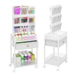 5-Tier Craft Rolling Cart, Craft Organizers and Storage with 18-Pocket, Utility Cart with Drawer & Lockable Wheels, Art & Craft Supply Organizer for Kids' & Adults'Studio, Bedroom (White)