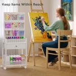 5-Tier Craft Rolling Cart, Craft Organizers and Storage with 18-Pocket, Utility Cart with Drawer & Lockable Wheels, Art & Craft Supply Organizer for Kids' & Adults'Studio, Bedroom (White)