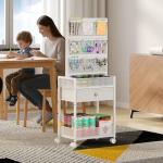 5-Tier Craft Rolling Cart, Craft Organizers and Storage with 18-Pocket, Utility Cart with Drawer & Lockable Wheels, Art & Craft Supply Organizer for Kids' & Adults'Studio, Bedroom (White)