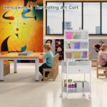 5-Tier Craft Rolling Cart, Craft Organizers and Storage with 18-Pocket, Utility Cart with Drawer & Lockable Wheels, Art & Craft Supply Organizer for Kids' & Adults'Studio, Bedroom (White)