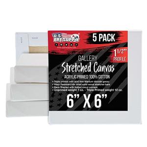 U.S. Art Supply Square Stretched Canvas for Painting 6x6 inch Gallery Depth 1-1/2" Thick, 5-Pack - 12oz Acrylic Gesso Triple Primed, Professional Artist Quality, 100% Cotton - Pouring, Oil Paint