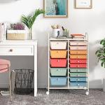 Giantex 15 Drawers Rolling Cart, Classroom Organizers, Storage Cart with Wheels, for Teacher Office Home School Supplies Tool Craft Art Paper