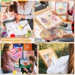 50 Sheets Watercolor Paper Bulk, 8 Sizes White Water Color Paper 140 lb/300 GSM Cold Press Watercolor Paper for Kids Child Students Adults Artists Drawing
