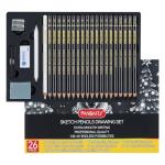 PANDAFLY 26-Piece Professional Sketch Pencil Set - Includes 4H to 14B Graphite Pencils, Charcoal Pencils, Charcoal Sticks, Vinyl Eraser, Kneaded Eraser, Sharpener, Blending Stump