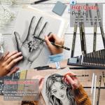 PANDAFLY 26-Piece Professional Sketch Pencil Set - Includes 4H to 14B Graphite Pencils, Charcoal Pencils, Charcoal Sticks, Vinyl Eraser, Kneaded Eraser, Sharpener, Blending Stump