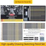 PANDAFLY 26-Piece Professional Sketch Pencil Set - Includes 4H to 14B Graphite Pencils, Charcoal Pencils, Charcoal Sticks, Vinyl Eraser, Kneaded Eraser, Sharpener, Blending Stump