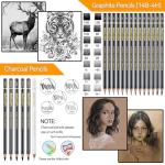 PANDAFLY 26-Piece Professional Sketch Pencil Set - Includes 4H to 14B Graphite Pencils, Charcoal Pencils, Charcoal Sticks, Vinyl Eraser, Kneaded Eraser, Sharpener, Blending Stump