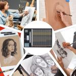 PANDAFLY 26-Piece Professional Sketch Pencil Set - Includes 4H to 14B Graphite Pencils, Charcoal Pencils, Charcoal Sticks, Vinyl Eraser, Kneaded Eraser, Sharpener, Blending Stump